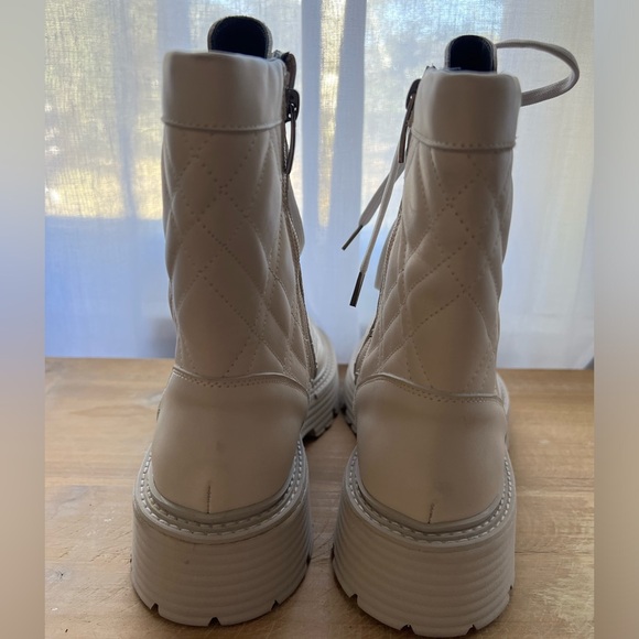 La Canadienne Yasmine Quilted Combat Boot In Bone Leather Size 8.5 New - Picture 4 of 12